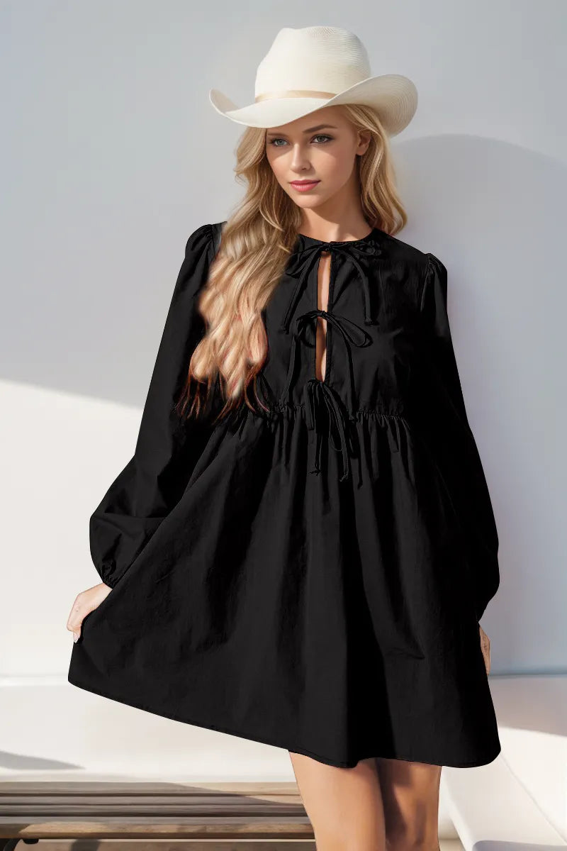 Double Take Christmas Front Tied Long Sleeve Mini Dress - product image 3