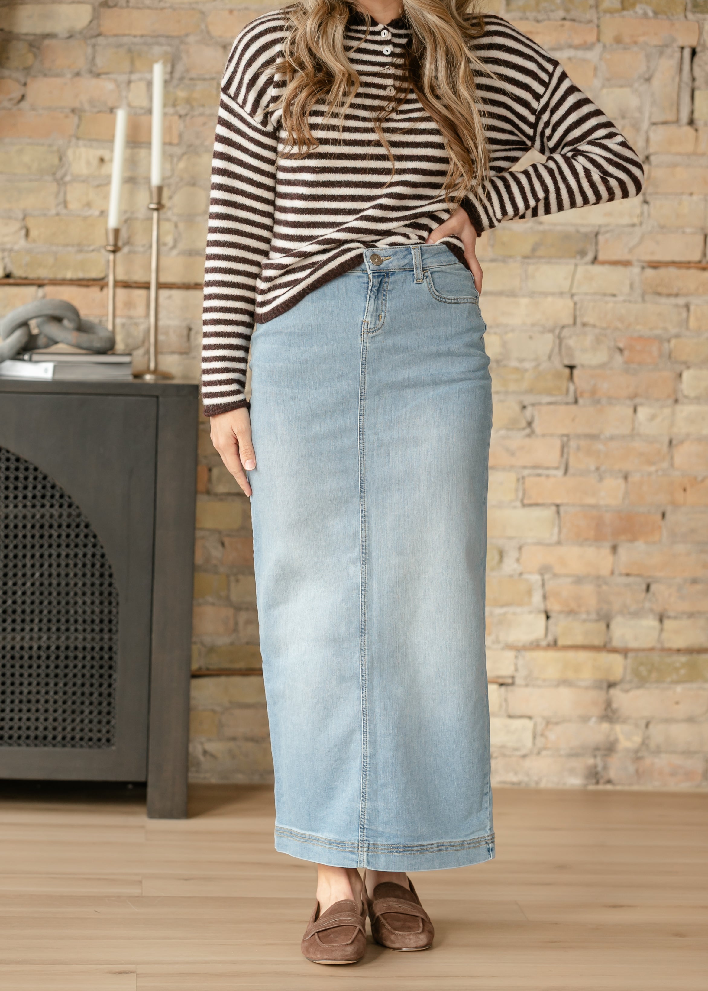 Bria Light Wash Denim Maxi Skirt Main image