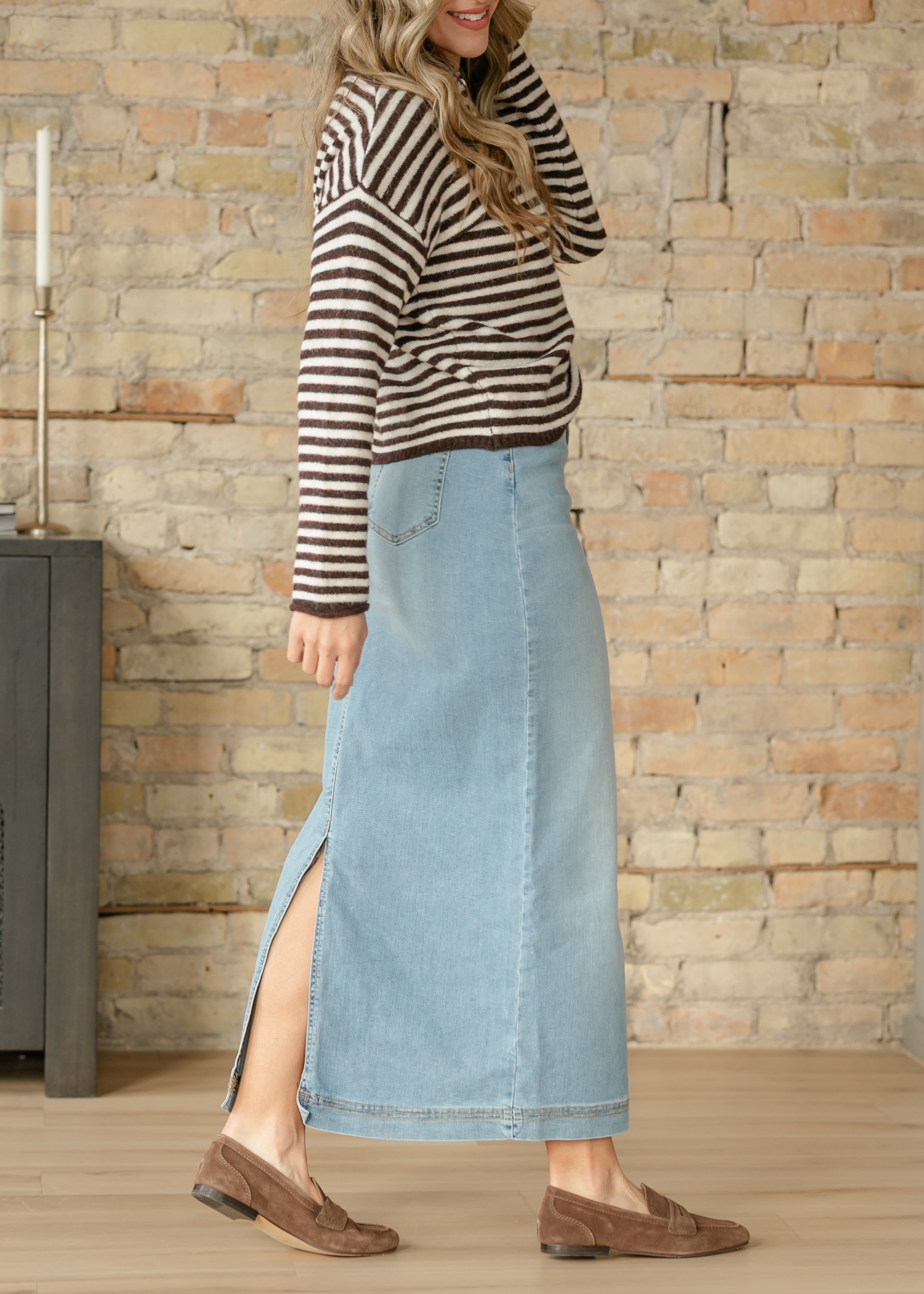 Bria Light Wash Denim Maxi Skirt Secondary image