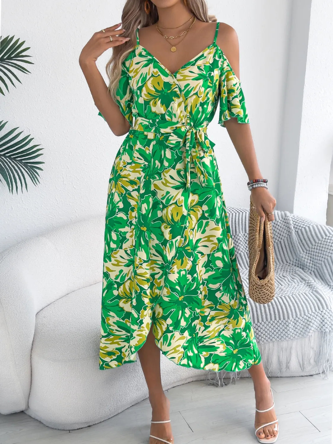 Printed Cold Shoulder Midi Cami Dress - product image 13