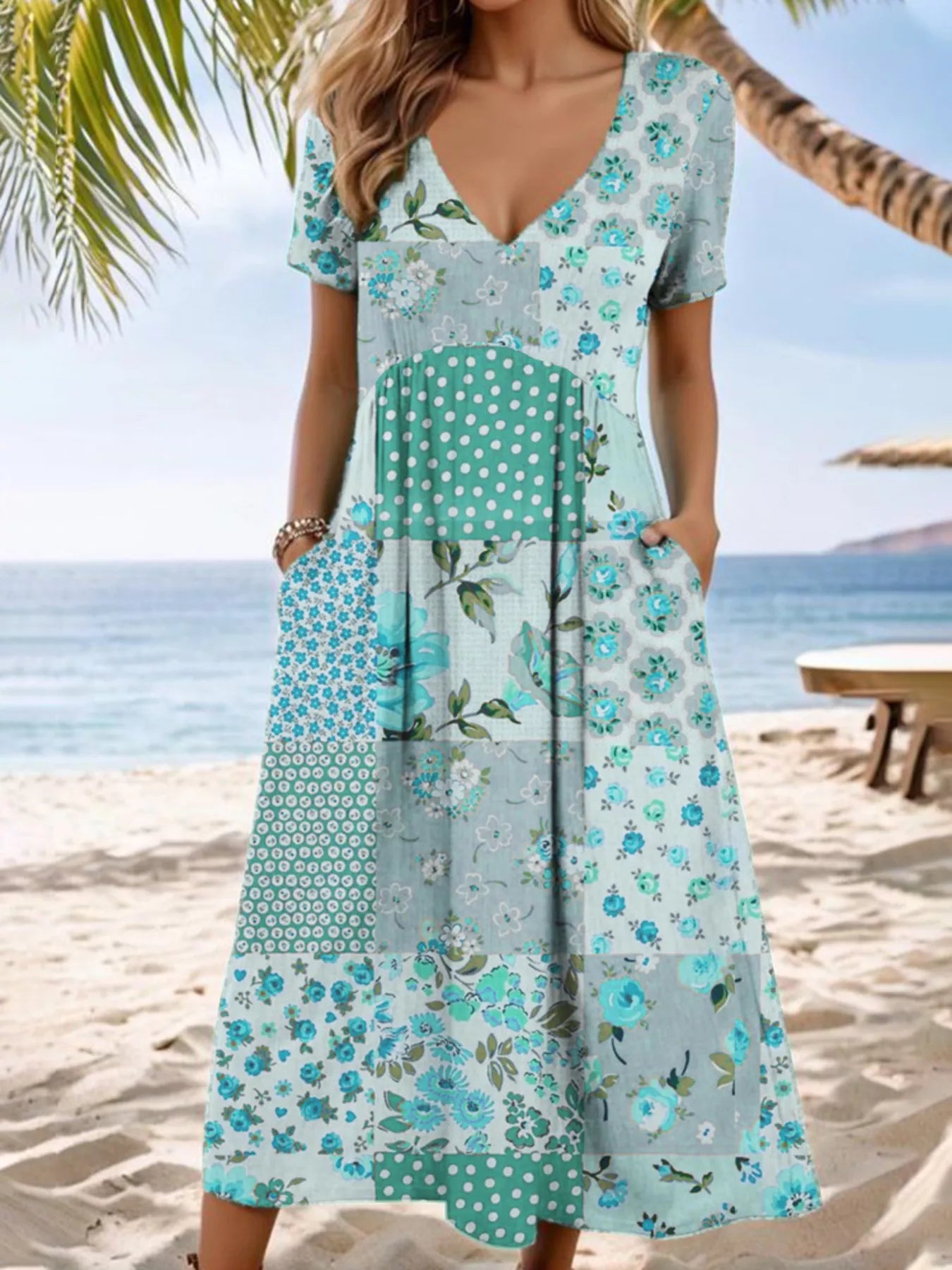 Floral V-Neck Casual Midi Dress Main image
