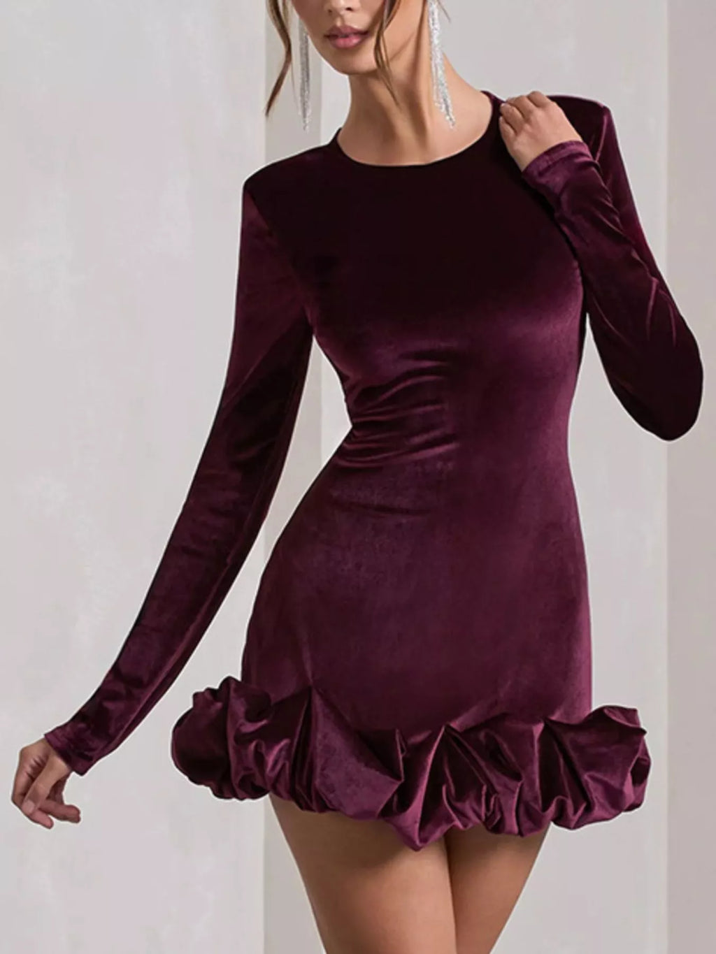 Velvet Ruched Hem Long Sleeve Dress - product image 7