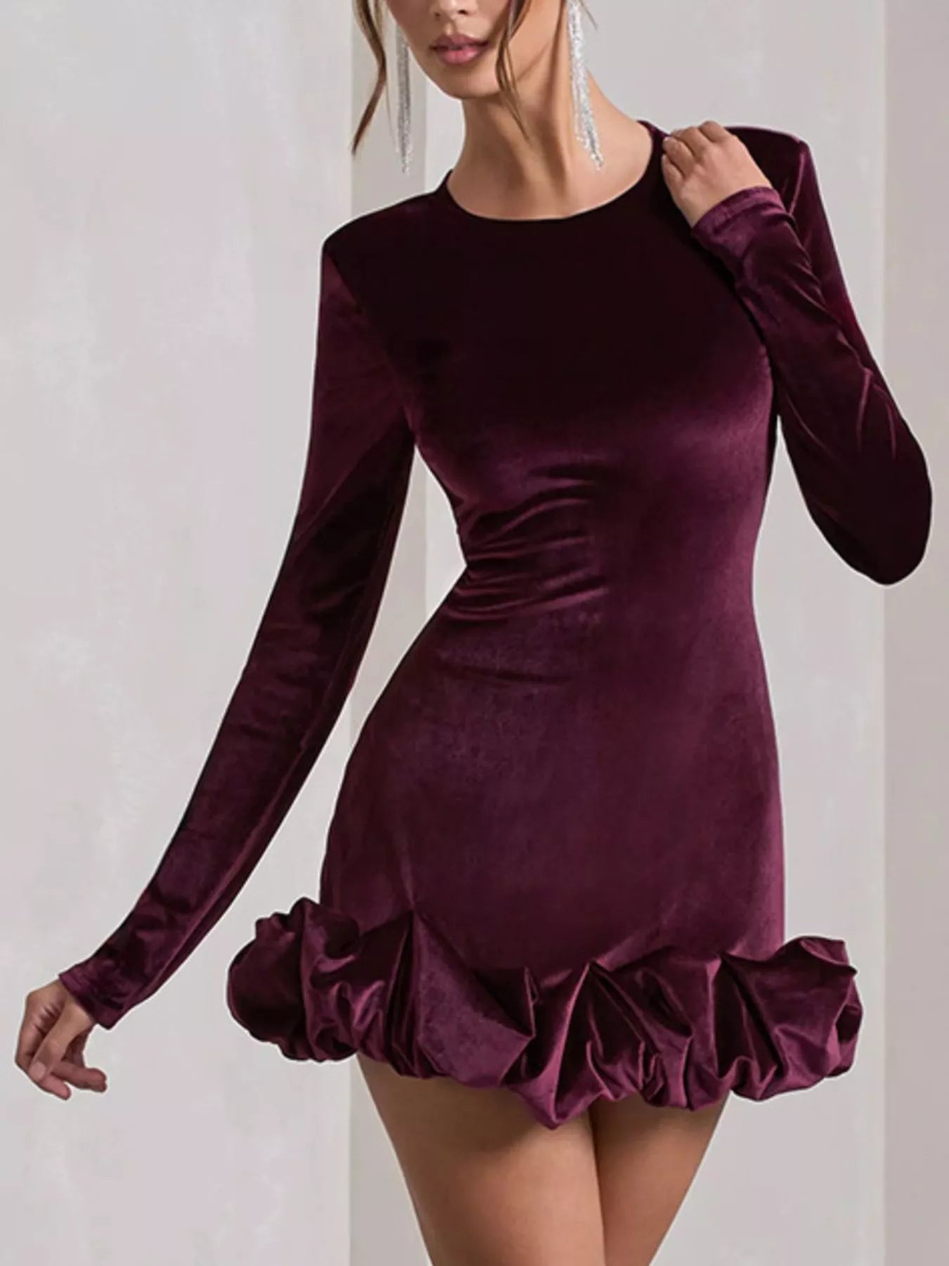 Velvet Ruched Hem Long Sleeve Dress - product image 7