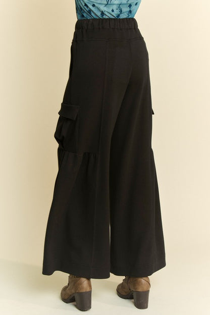 Davi & Dani Drawstring Ruched Detail Wide Leg Pants