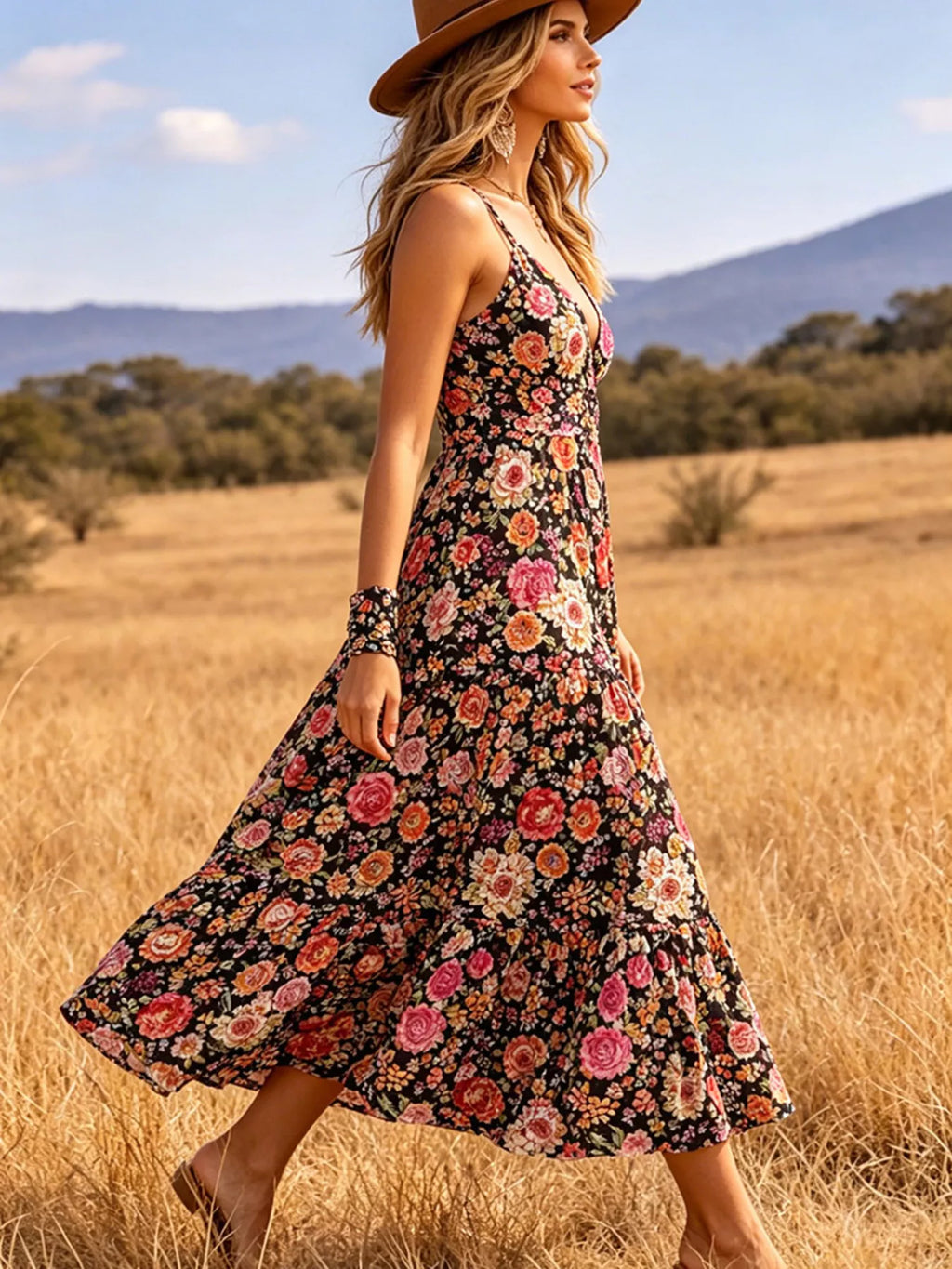 Floral Print V-Neck Midi Dress - product image 5