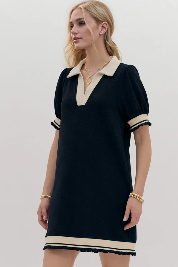 Oh Frill Contrast Trim Johnny Collar Short Sleeve Mini Dress view 3 - Shopiebay