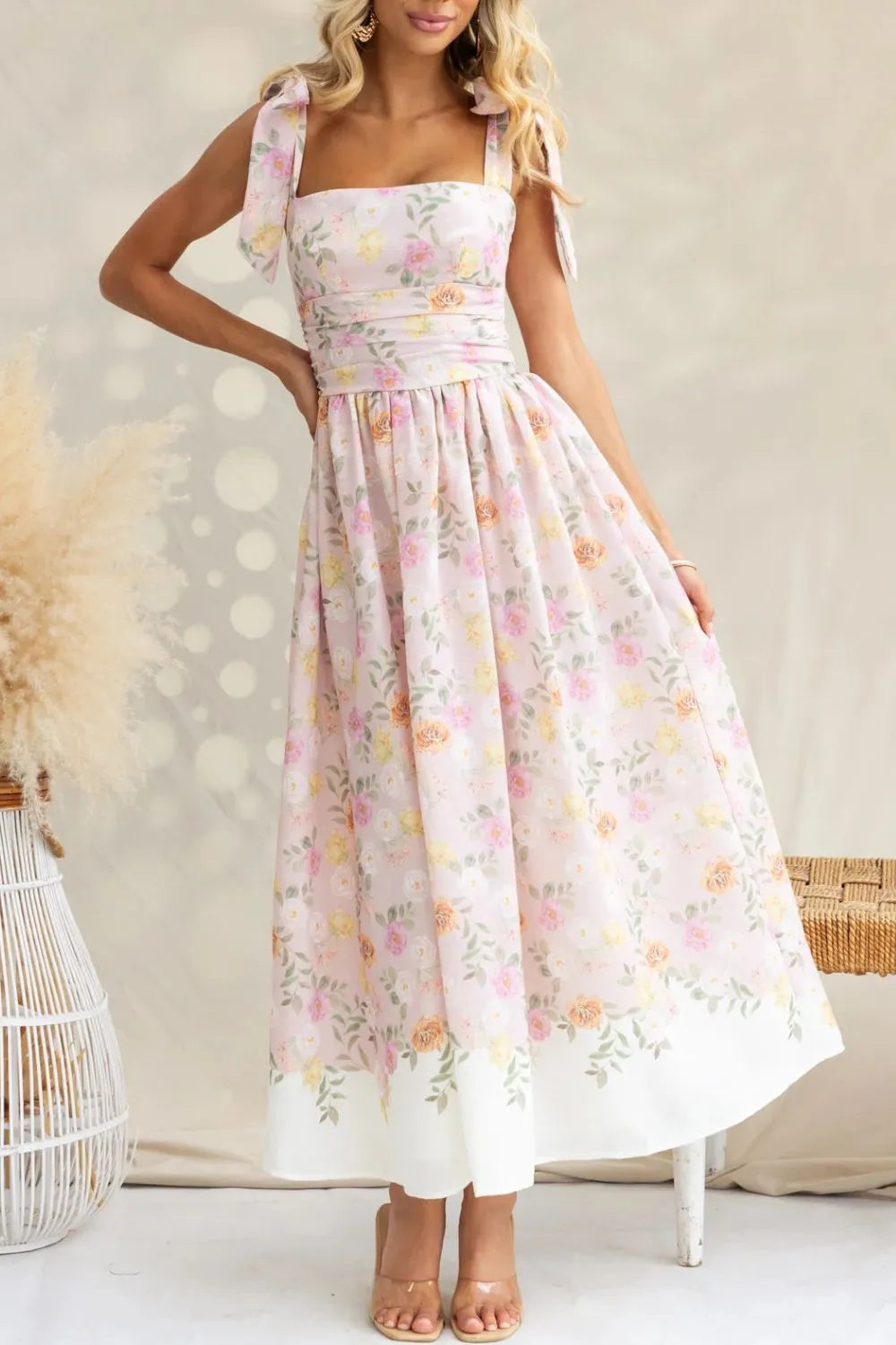 Printed Tie Shoulder Midi Cami Dress Main image