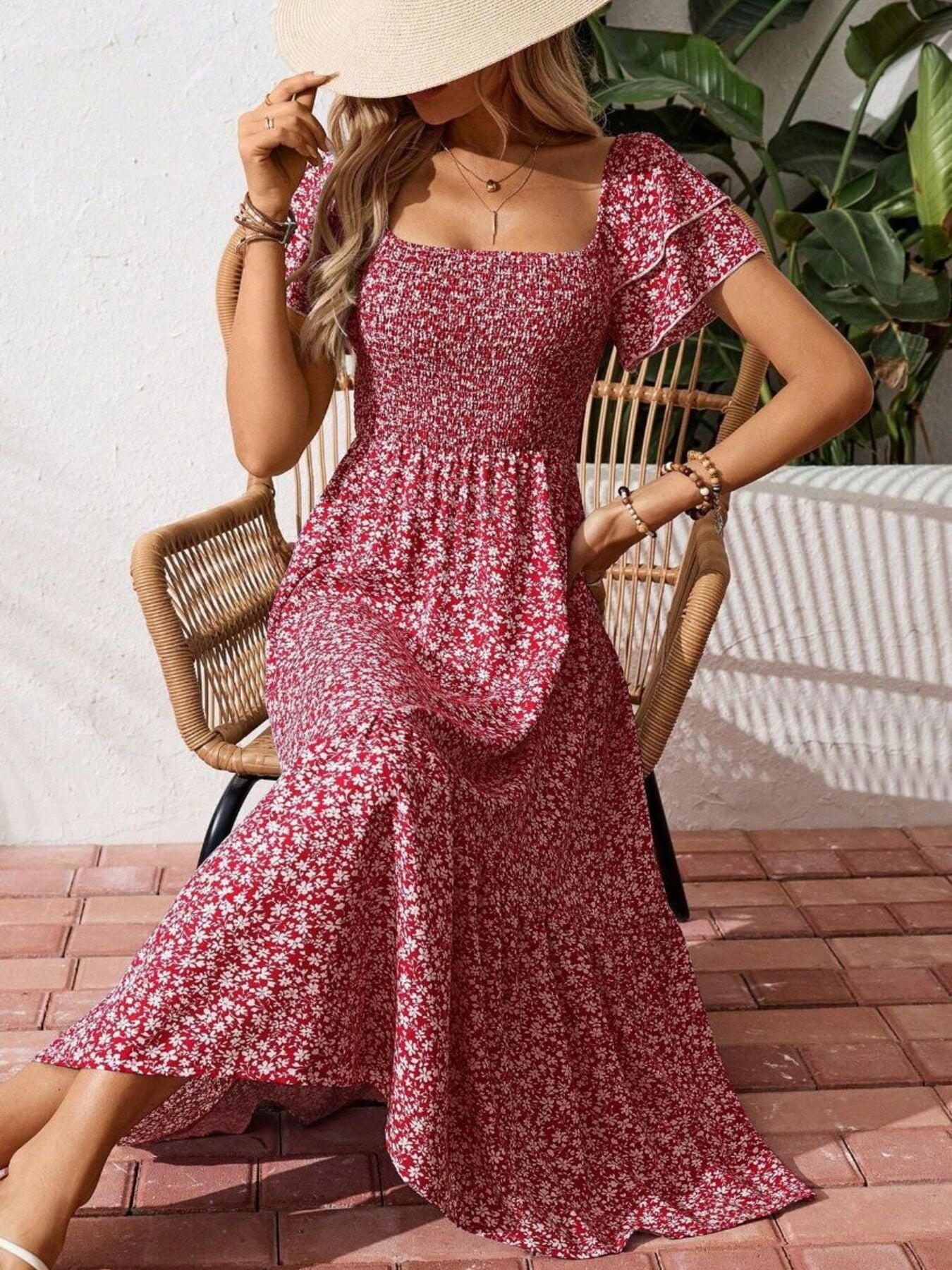 Floral Print Smocked Ruffle Sleeves Dress - product image 22