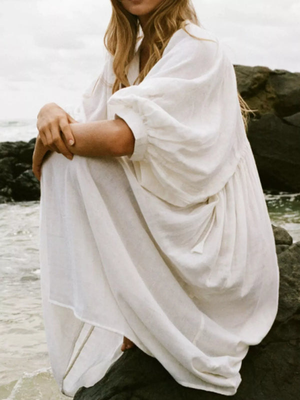Tie Neck 3/4 Sleeve Midi Dress - product image 3