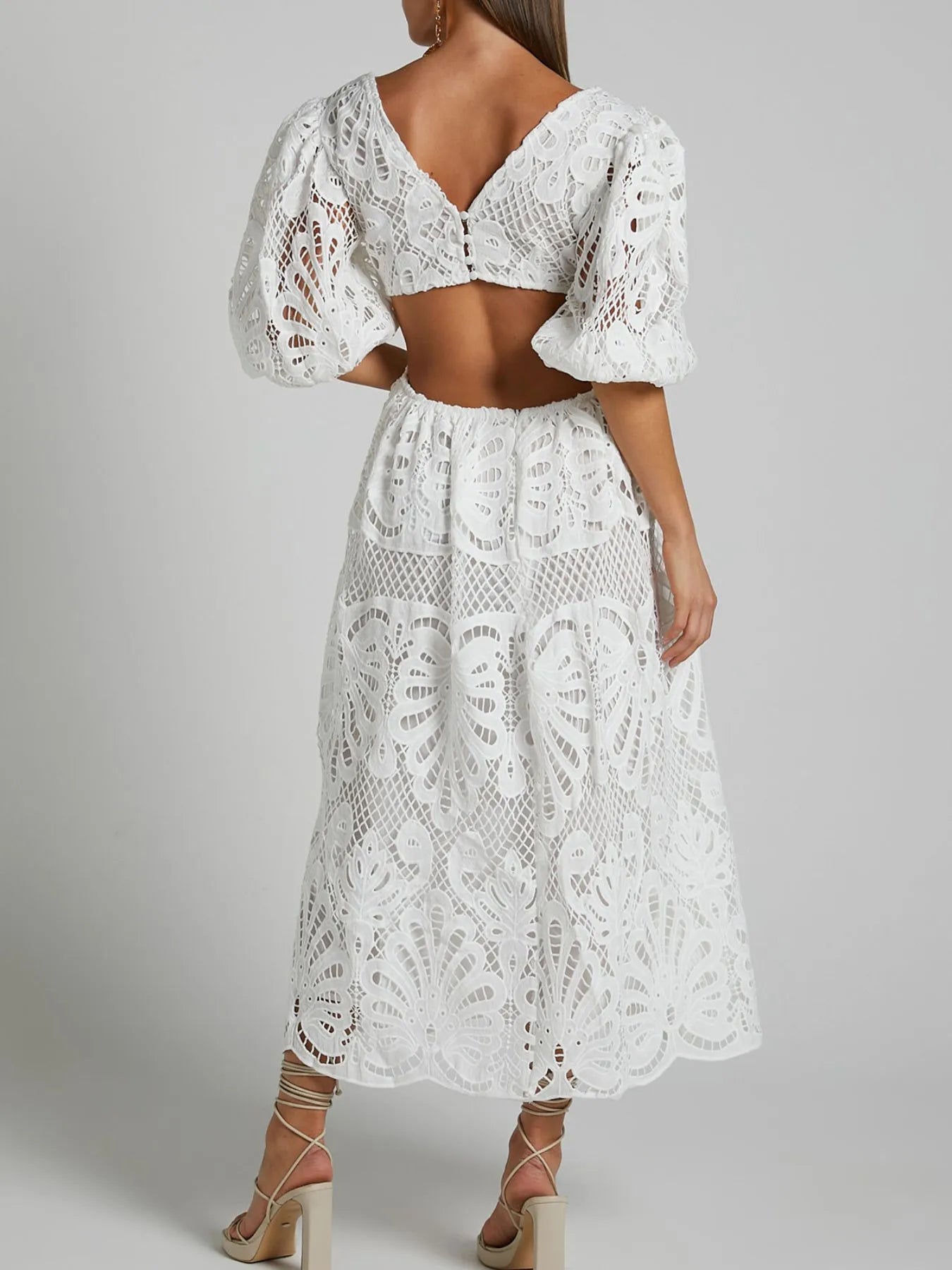Cutout Back Lace Crochet V-Neck Dress - product image 13