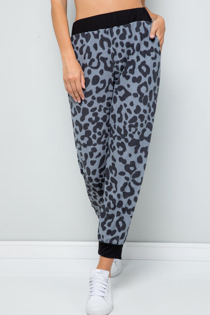 Celeste Full Size Leopard Contrast Sweatpants