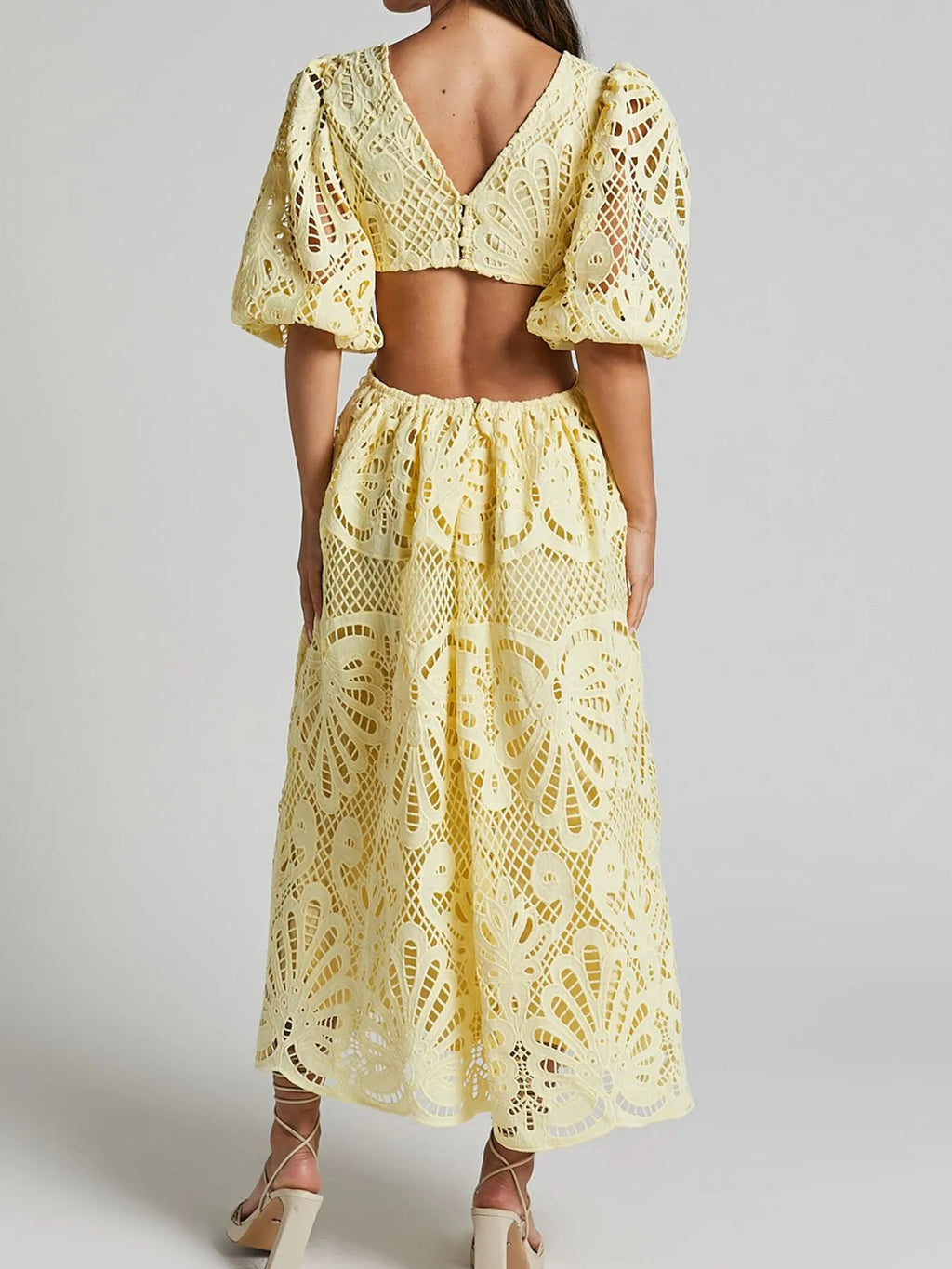 Cutout Back Lace Crochet V-Neck Dress - product image 4