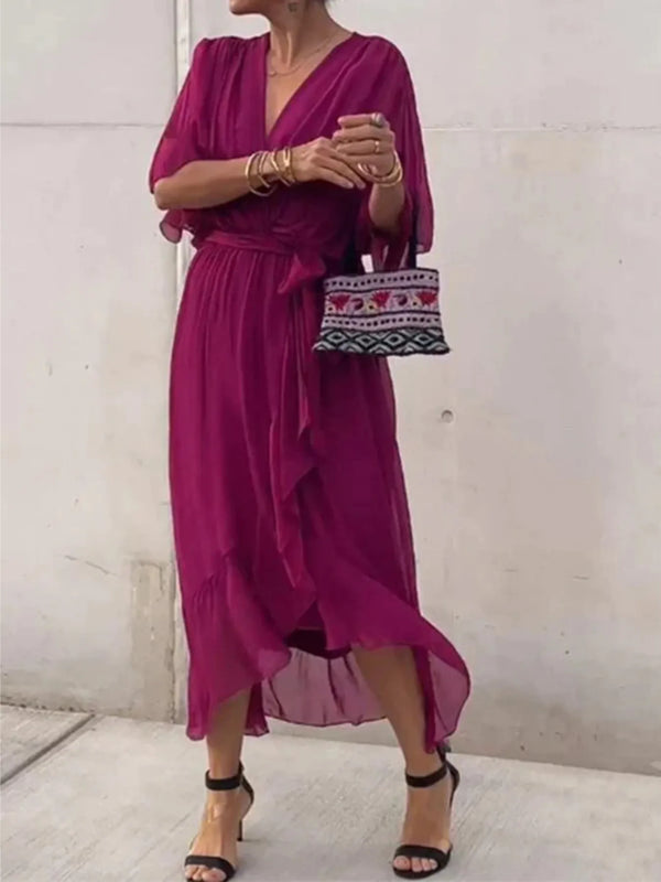 Flowy Tie Front Midi Dress with Flutter Sleeves - product image 13