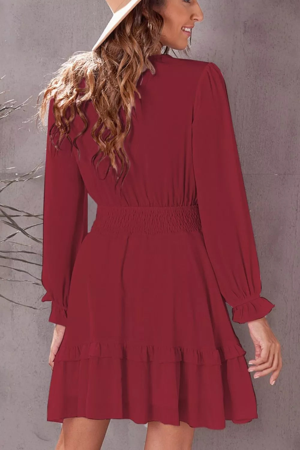 Elegant Tie-Front Ruffle Mini Dress with Smocked Wiast - product image 15