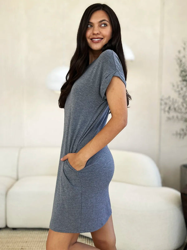 Basic Bae Round Neck Short Sleeve Dress with Pockets - product image 18