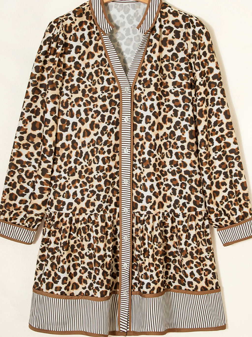 Leopard Print Striped Patchwork 3/4 Sleeve Loose Mini Dress view 3 - Shopiebay