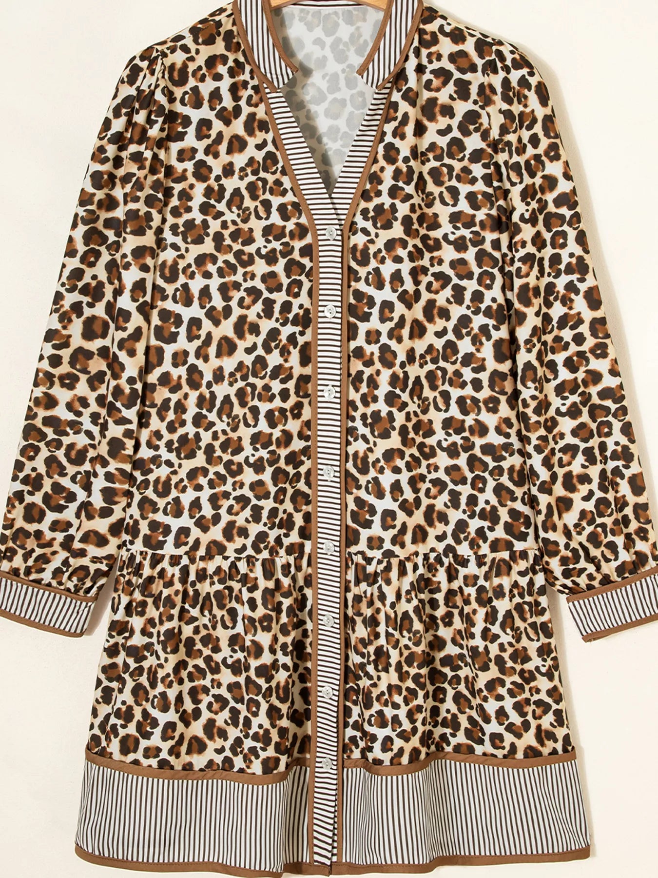 Leopard Print Striped Patchwork 3/4 Sleeve Loose Mini Dress view 3 - Shopiebay
