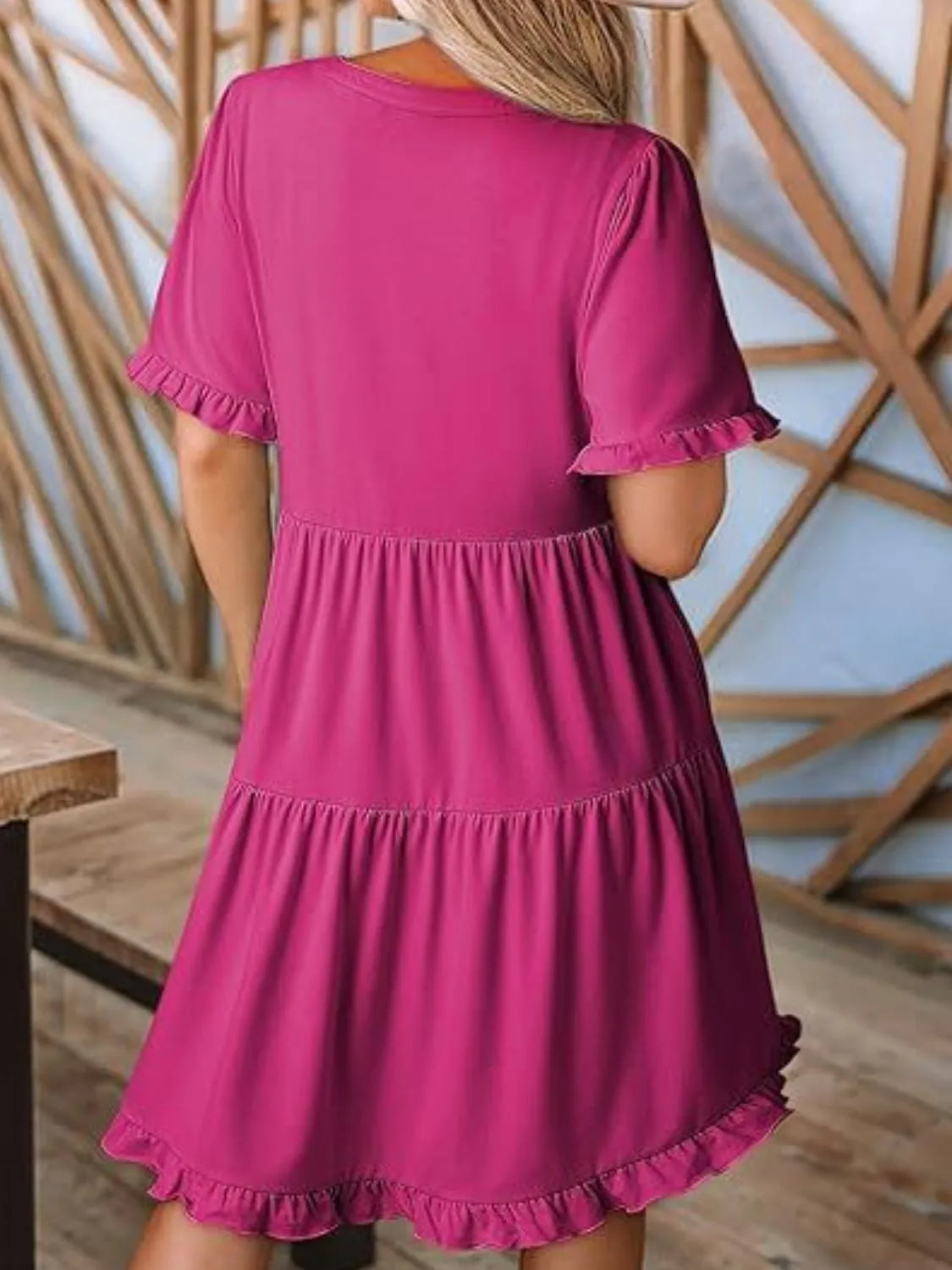 Tiered Notched Short Sleeve Mini Dress - product image 9