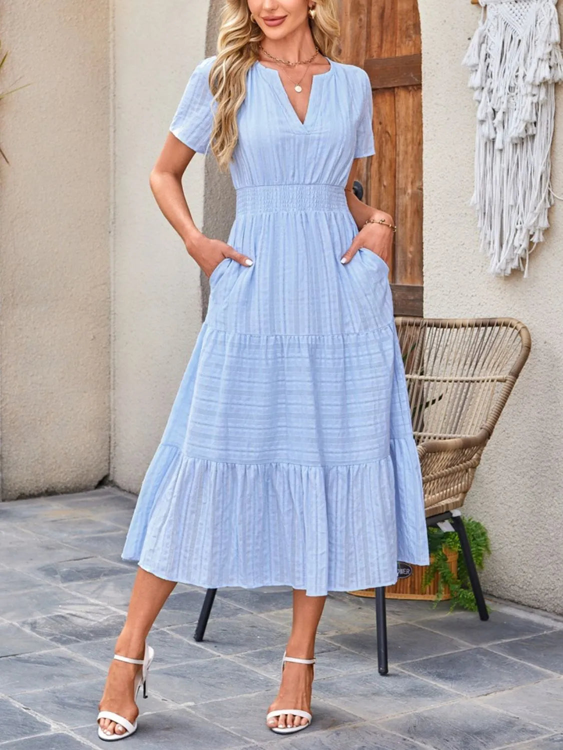 Tiered Notched Short Sleeve Dress - product image 4