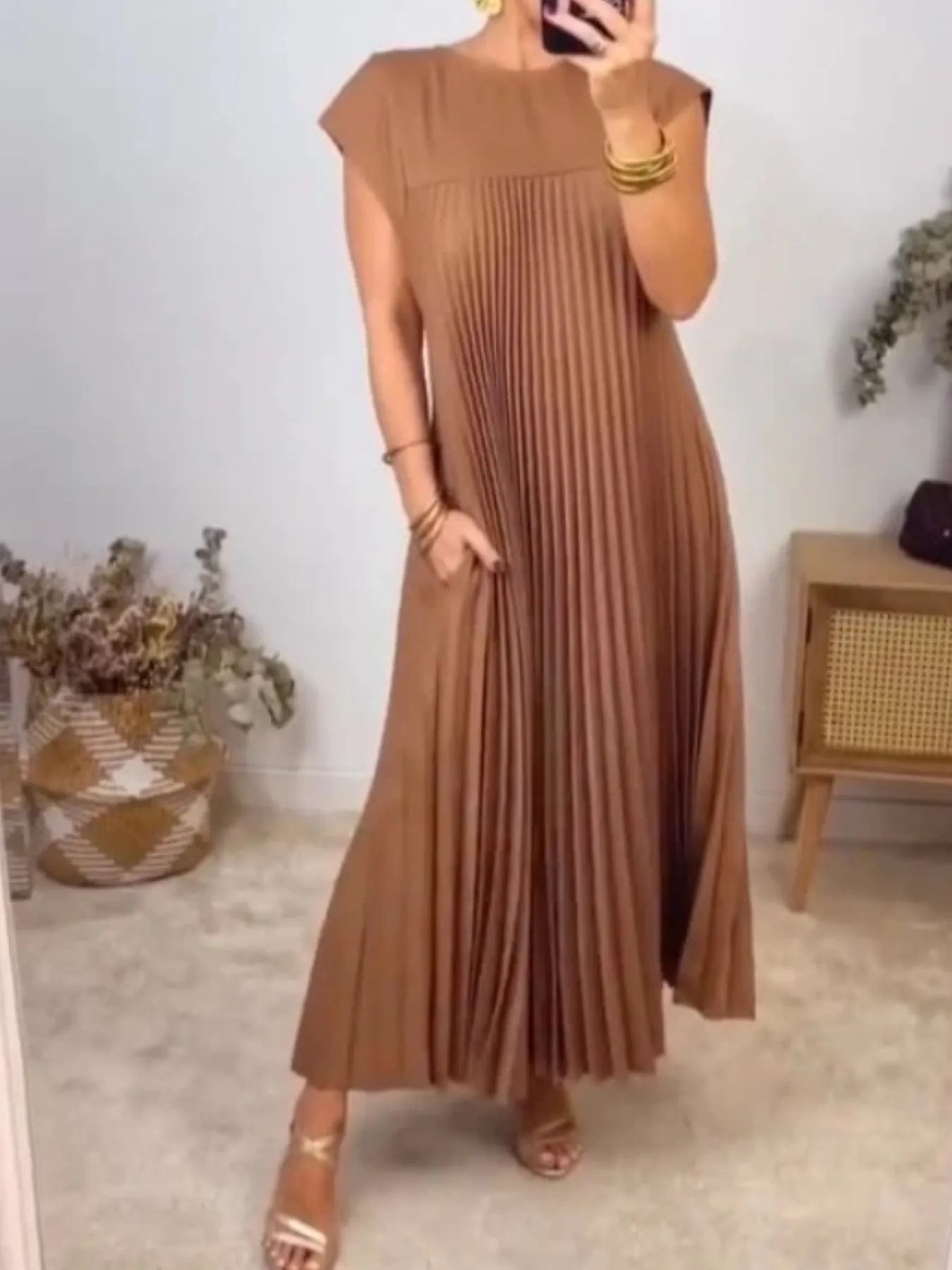 Pleated Round Neck Maxi Dress - product image 11
