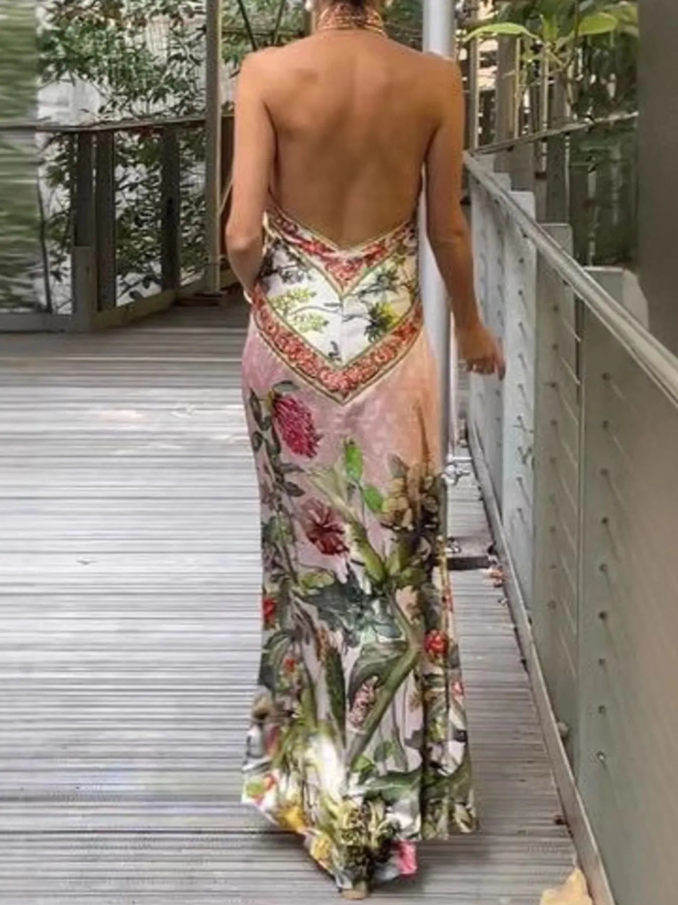 Printed Halter Neck Backless Maxi Dress - product image 5