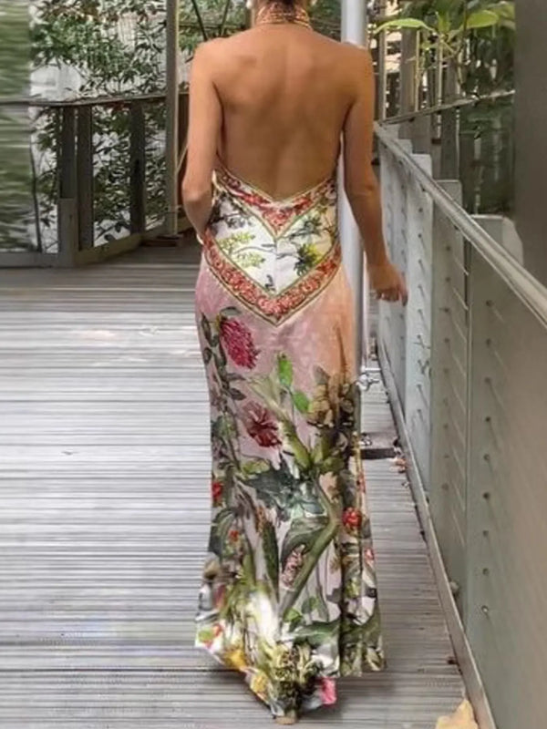 Printed Halter Neck Backless Maxi Dress - product image 5