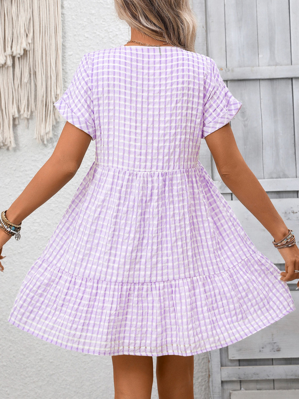 Plaid V-Neck Ruffle Hem Mini Dress - product image 17