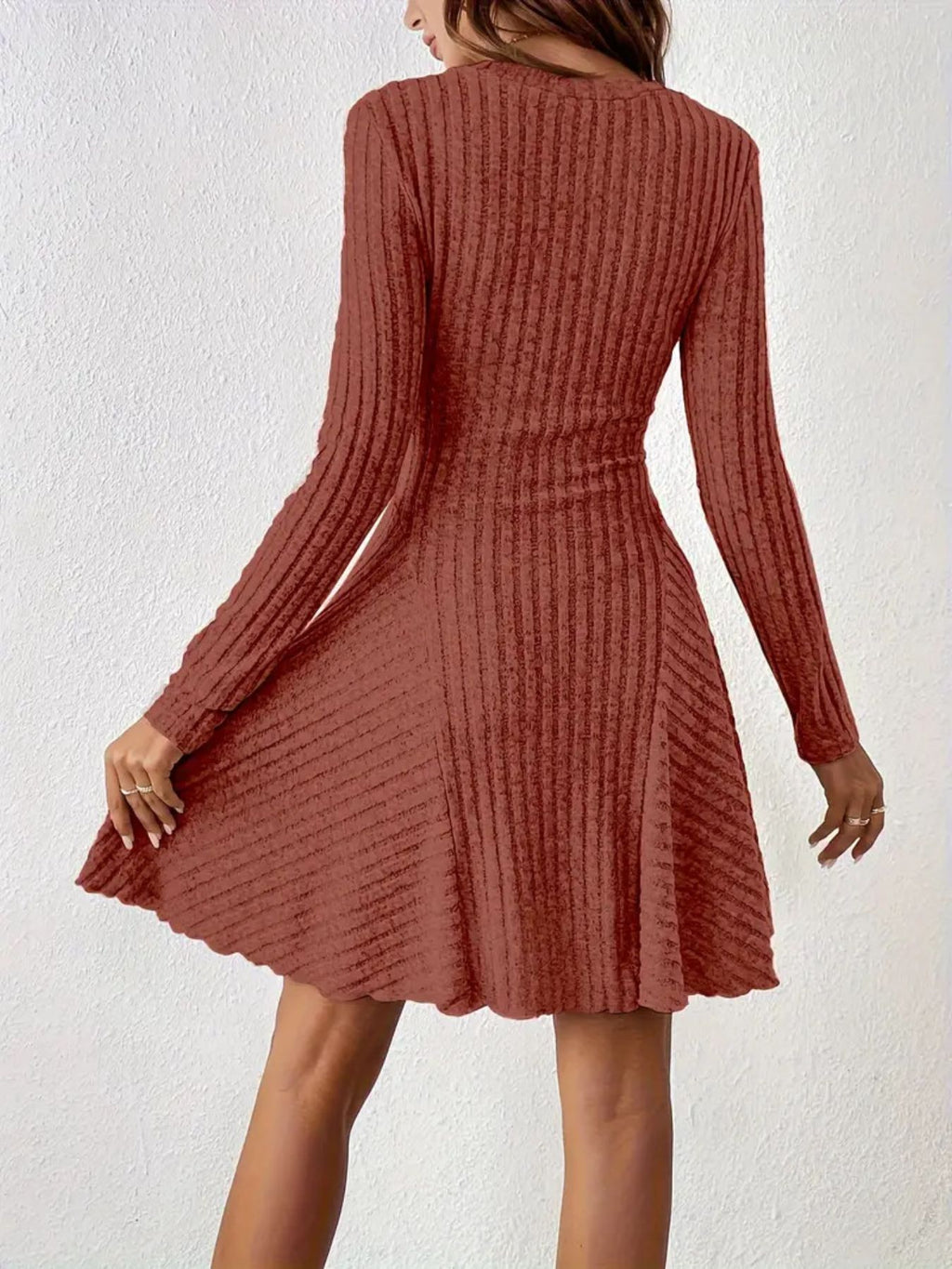 Ribbed Knit Long Sleeve A-Line Dress - product image 22