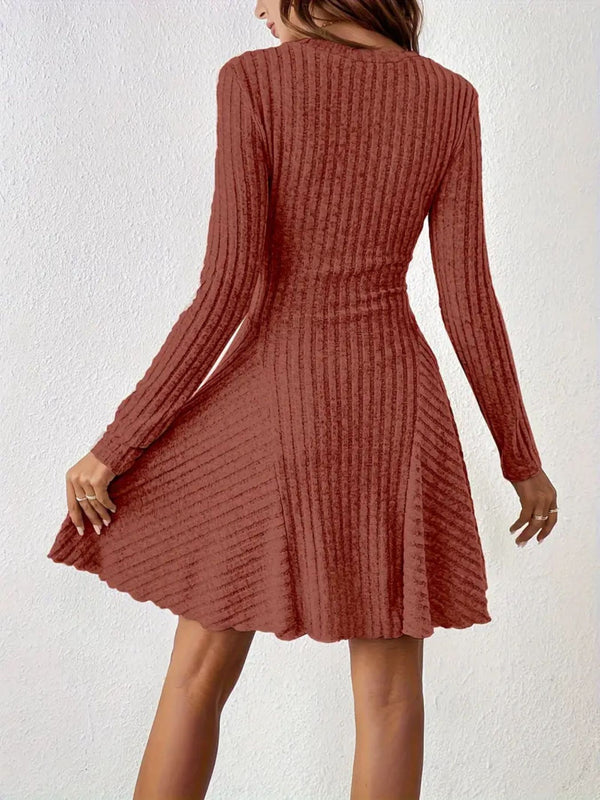 Ribbed Knit Long Sleeve A-Line Dress - product image 22