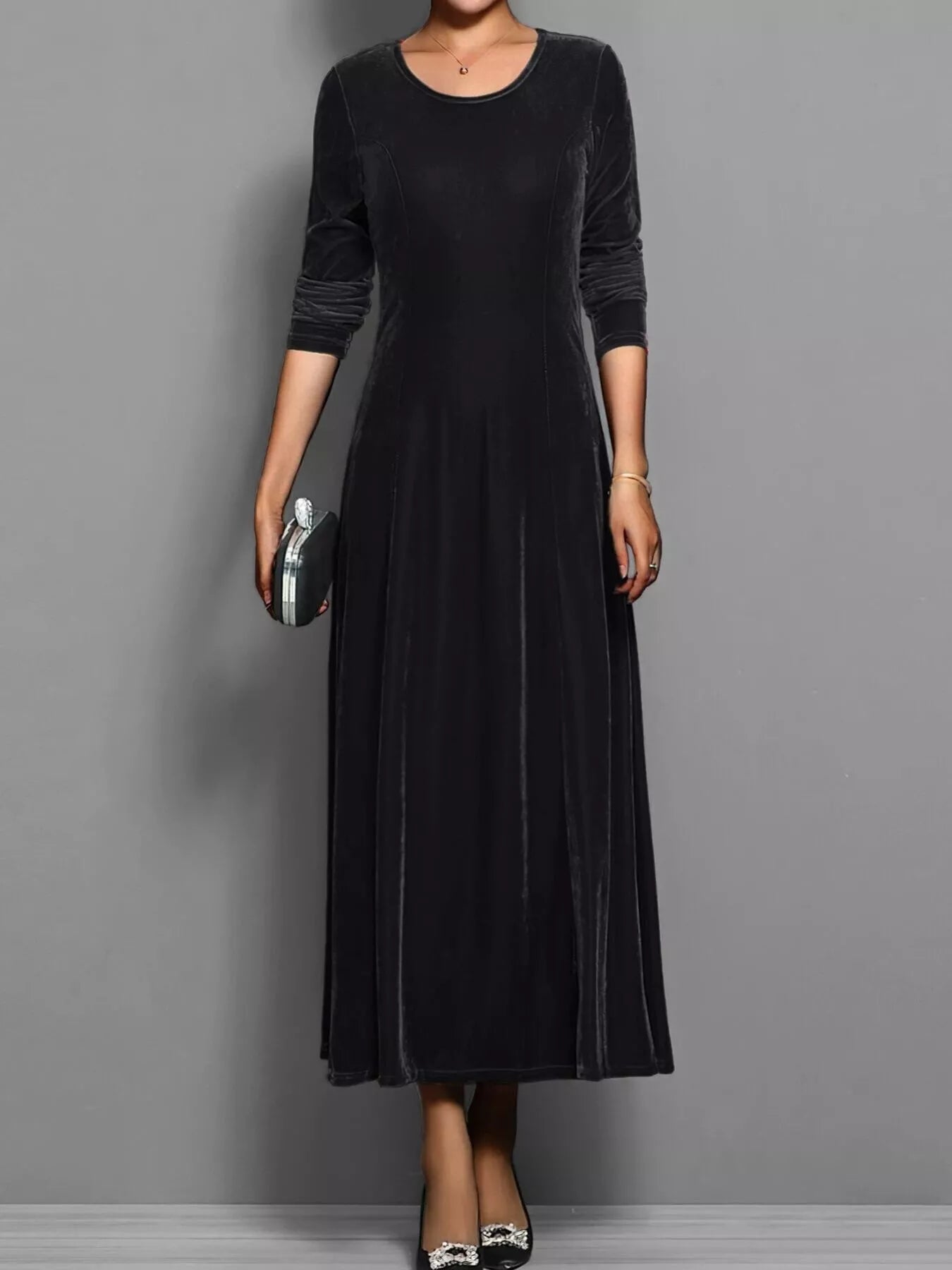 Velvet Long Sleeve A-Line Dress Main image