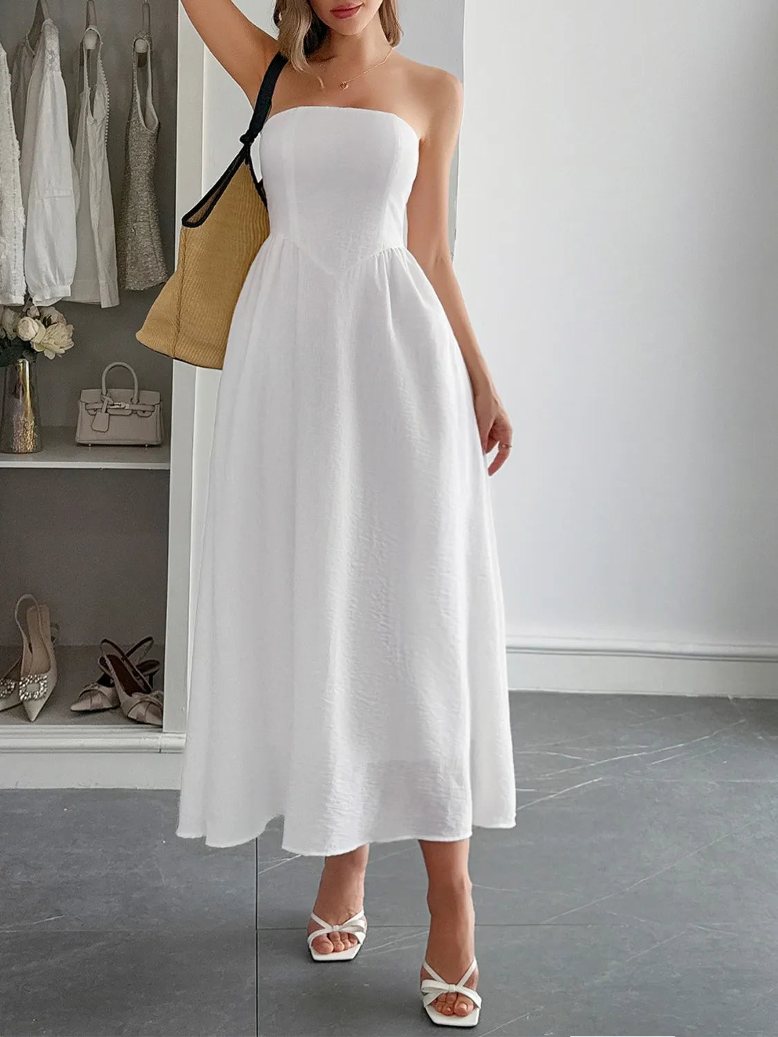 Strapless A-Line Midi Dress with Pockets | $53 | Shopiebay Strapless A-Line Midi Dress with Pockets | $53 | Shopiebay