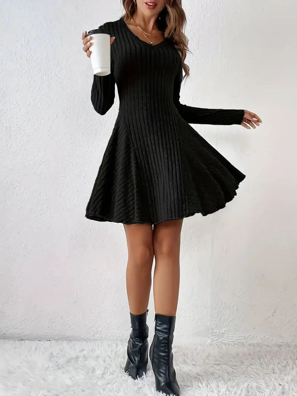 Ribbed Knit Long Sleeve A-Line Dress - product image 3
