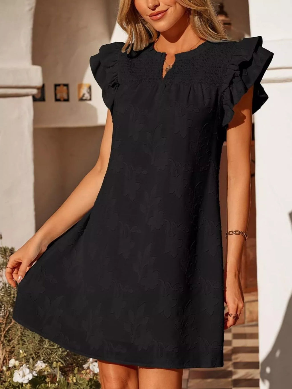 Floral Embossed Ruffle Sleeve Mini Dress - product image 10