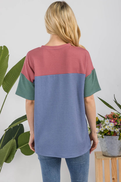 Celeste Full Size Ribbed Color Block T-Shirt