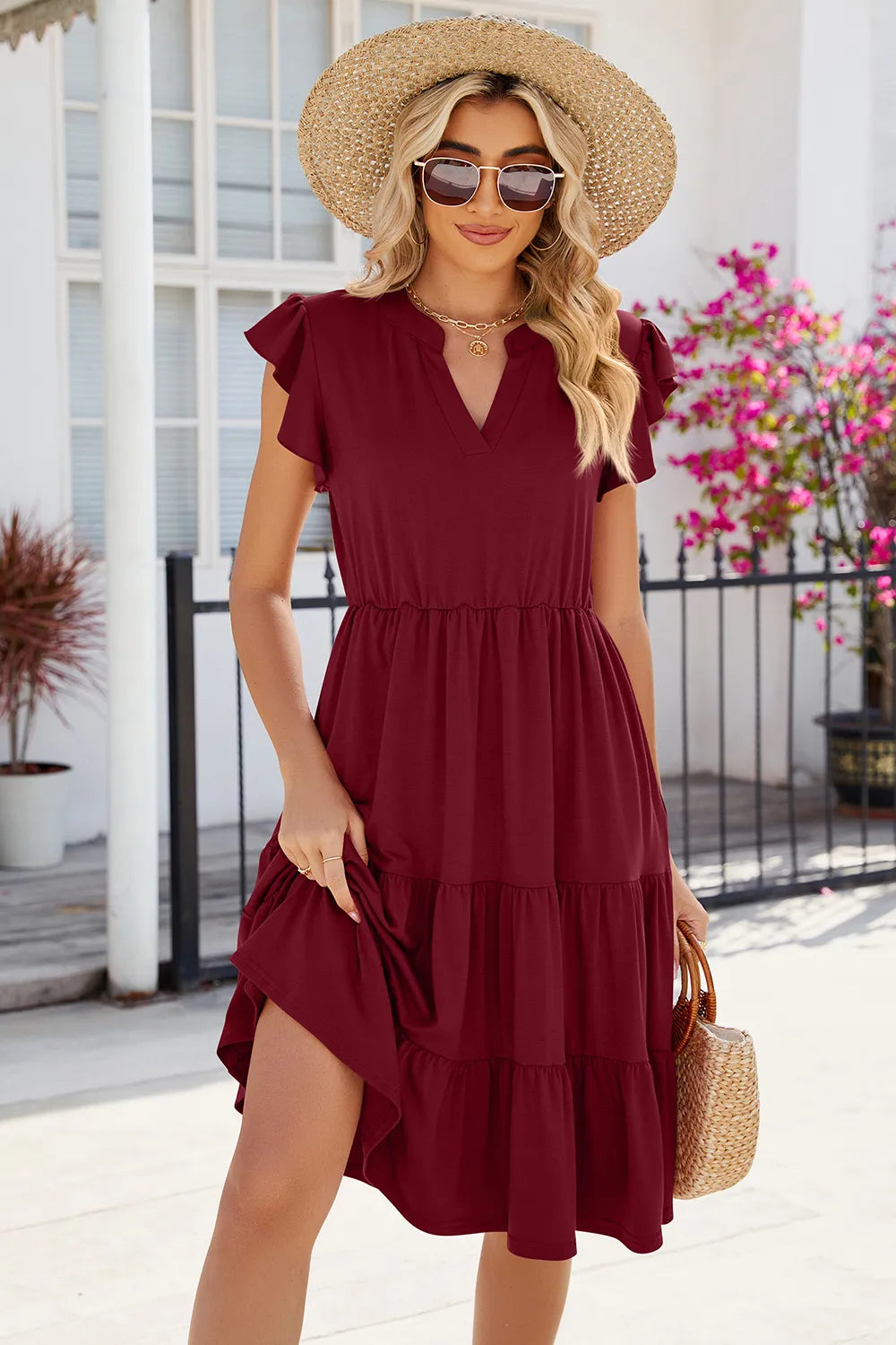 Ruched Notched Cap Sleeve Dress - product image 19