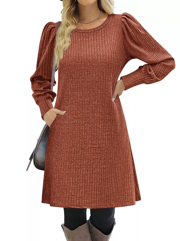 Ribbed Knit Puff Sleeve Casual Mini Dress - product image 32