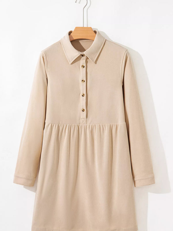 Corduroy Half Button Collared Long Sleeve Mini Dress - product image 4