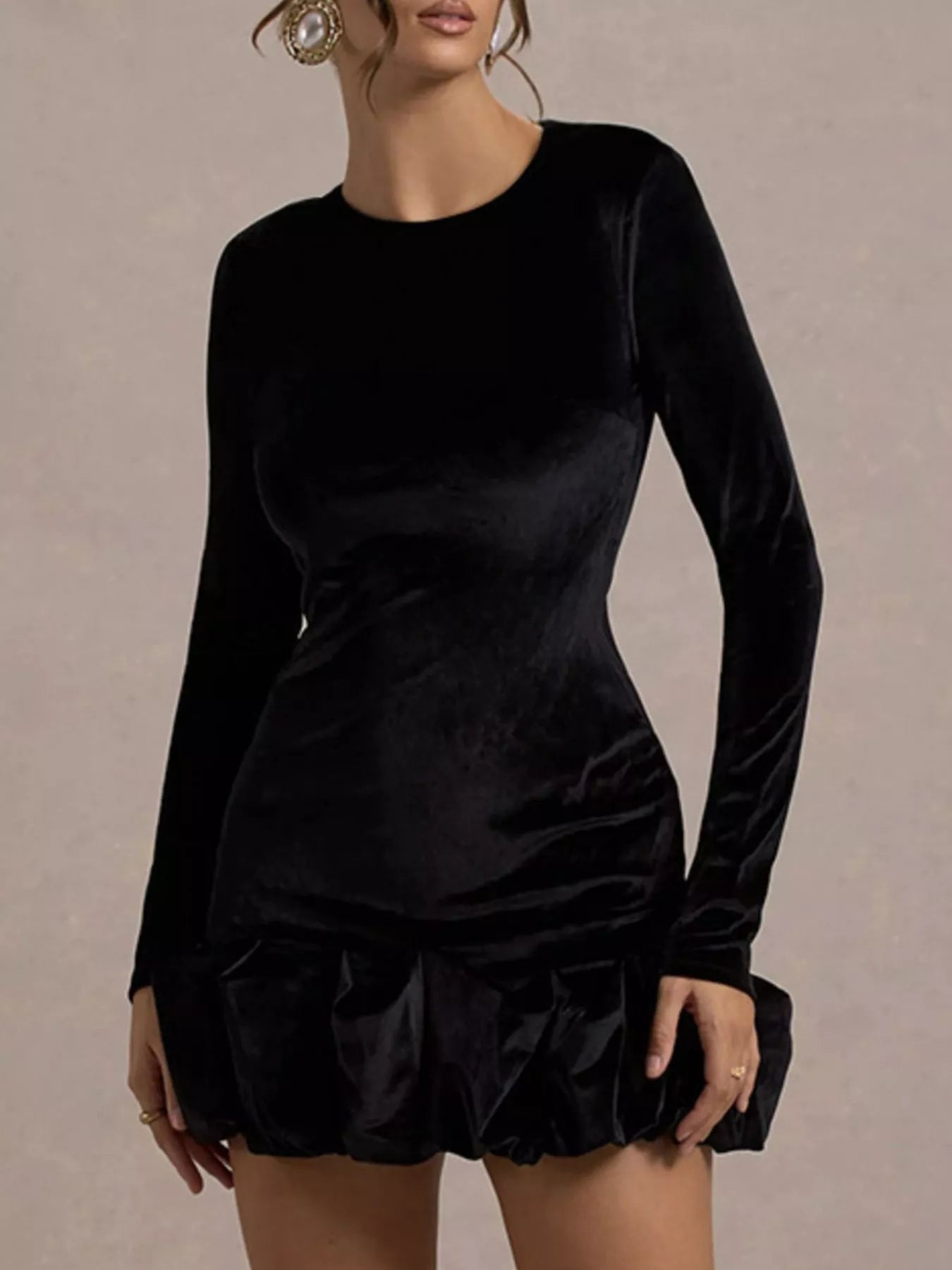 Velvet Ruched Hem Long Sleeve Dress - product image 3