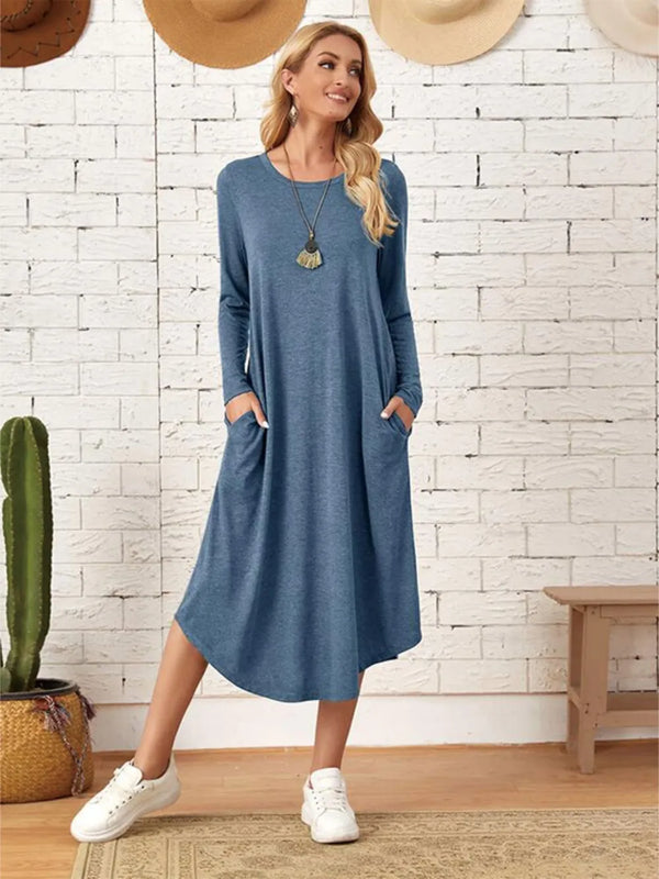 Pocketed Round Neck Long Sleeve Tee Dress - product image 16