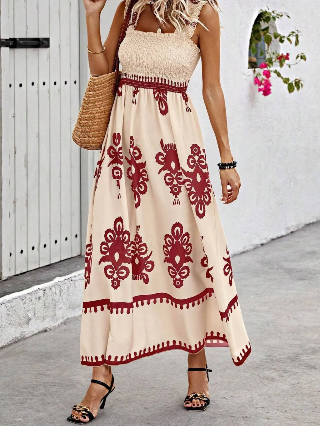 Smocked Printed Wide Strap Maxi Dress - product image 27
