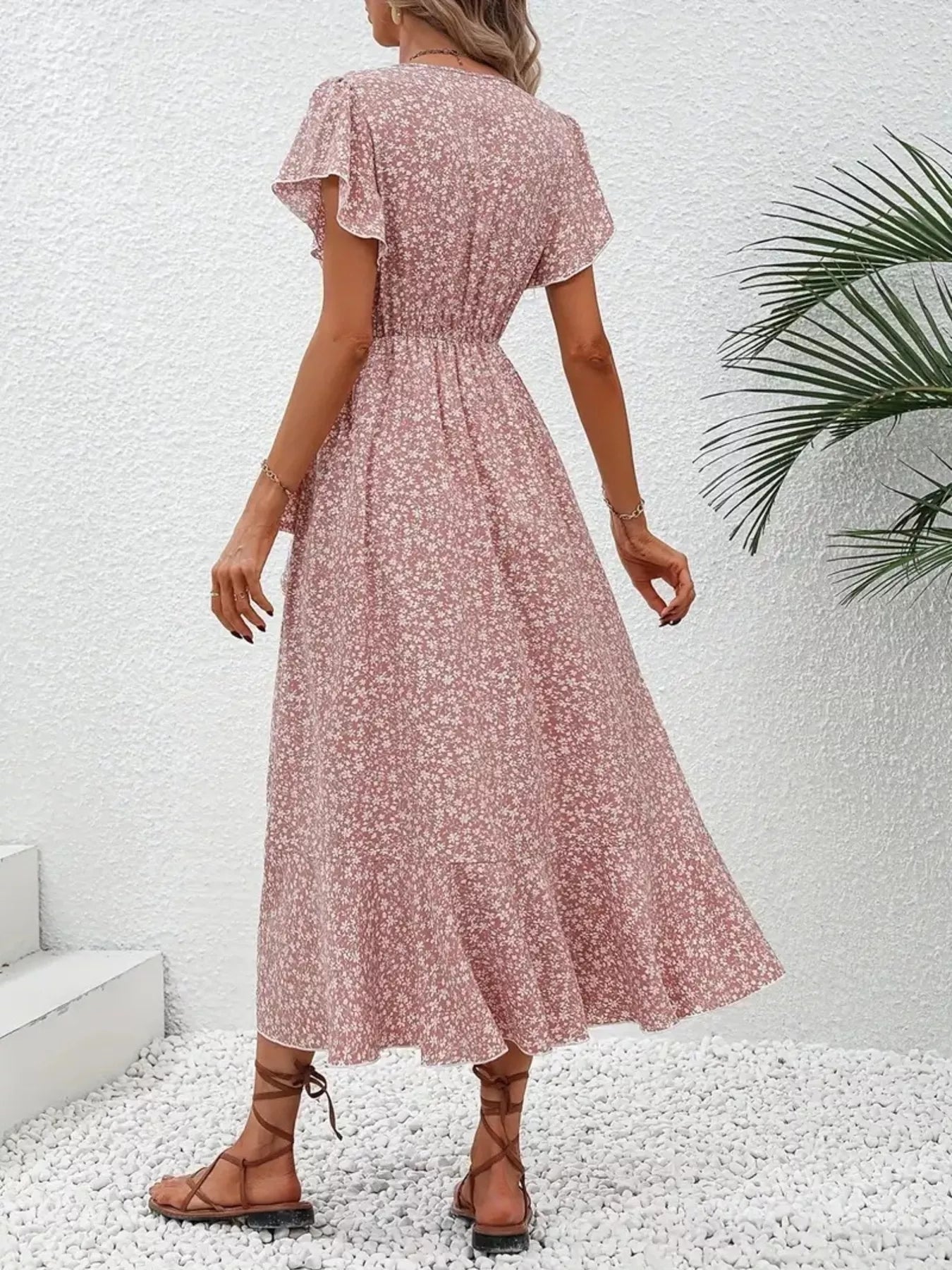 Floral Print Ruffle Hem Wrap Midi Dress view 10 - Shopiebay