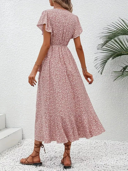 Floral Print Ruffle Hem Wrap Midi Dress view 10 - Shopiebay