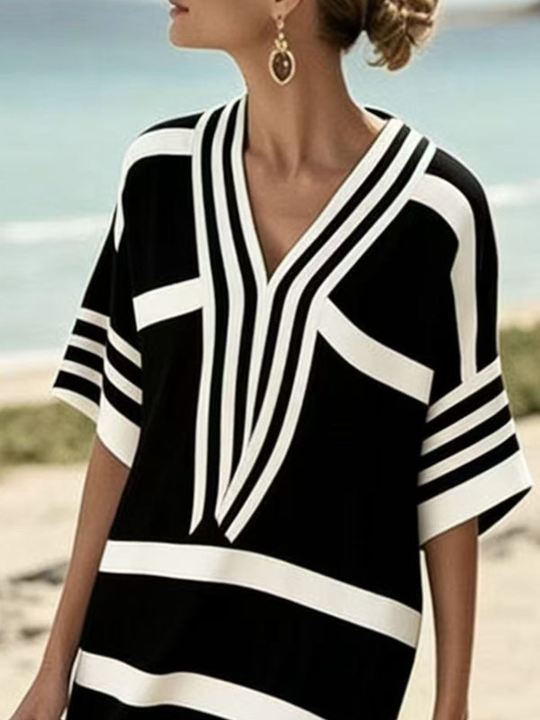Full Size Striped Half Sleeve Midi Dress Plus Size - product image 11