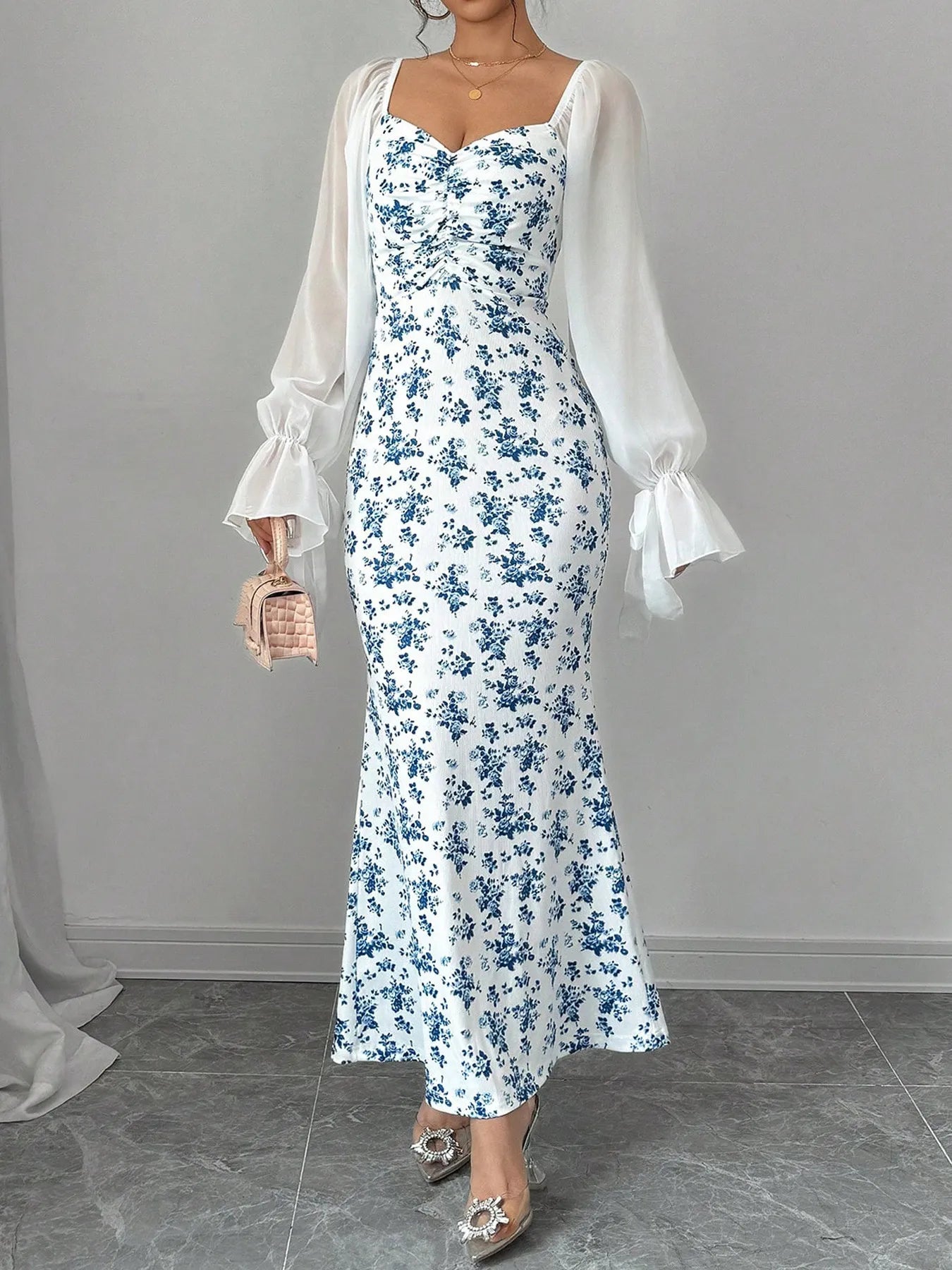 Floral Print Sweetheart Neckline Maxi Dress Secondary image