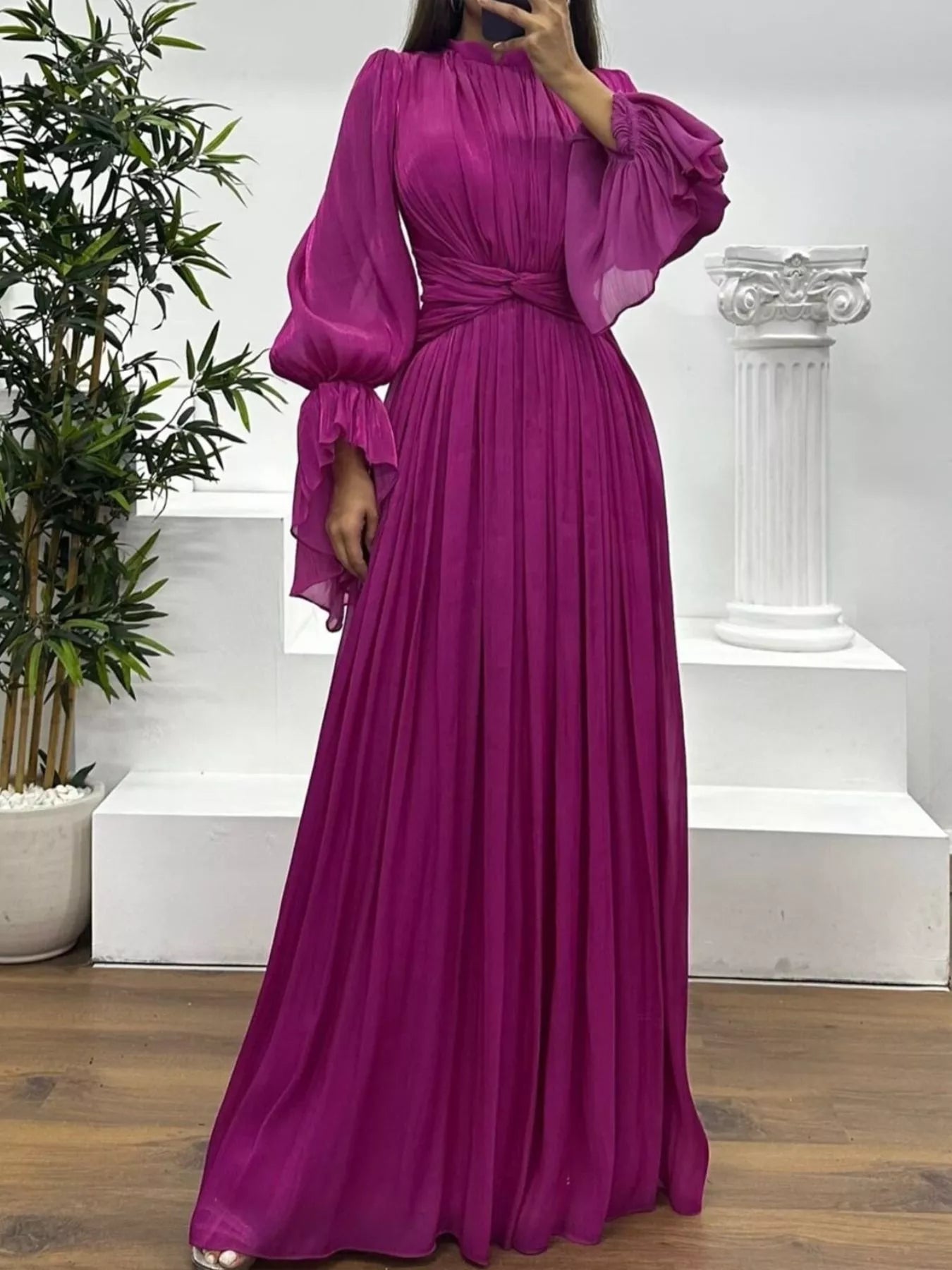 Pleated Mock Neck Long Sleeve Maxi Dress - product image 16