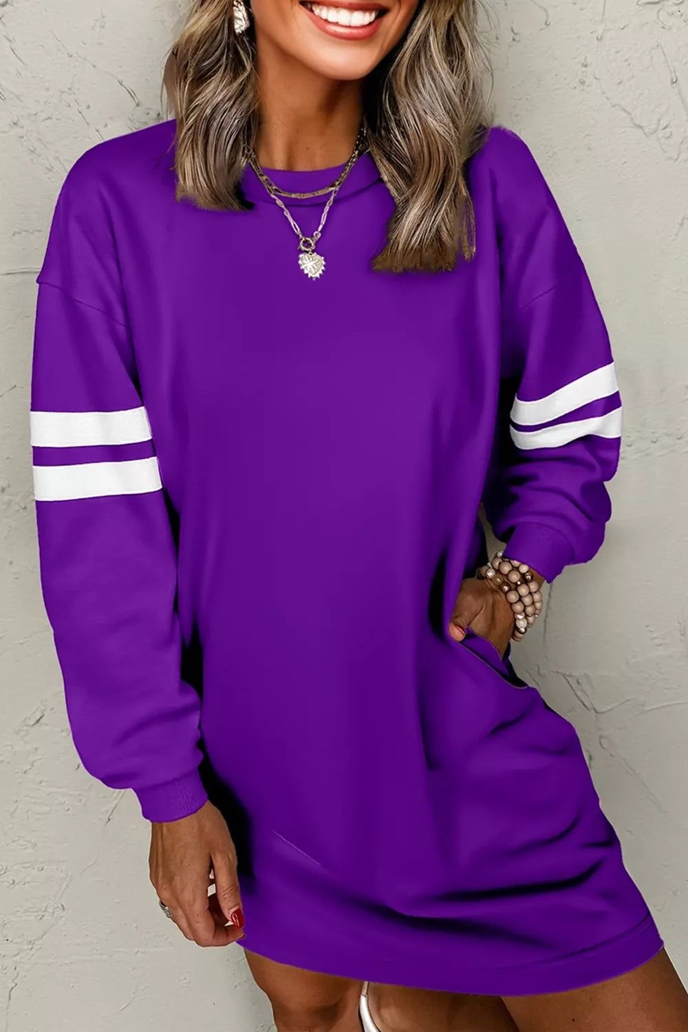 Stripe Long Sleeve Casual Sweatshirt Dress - Shopiebay women's boutique