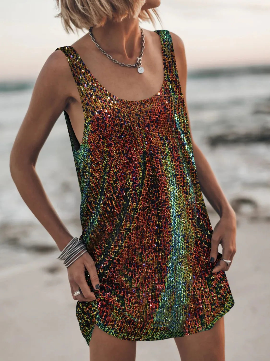 Sequin Scoop Neck Mini Dress Main image