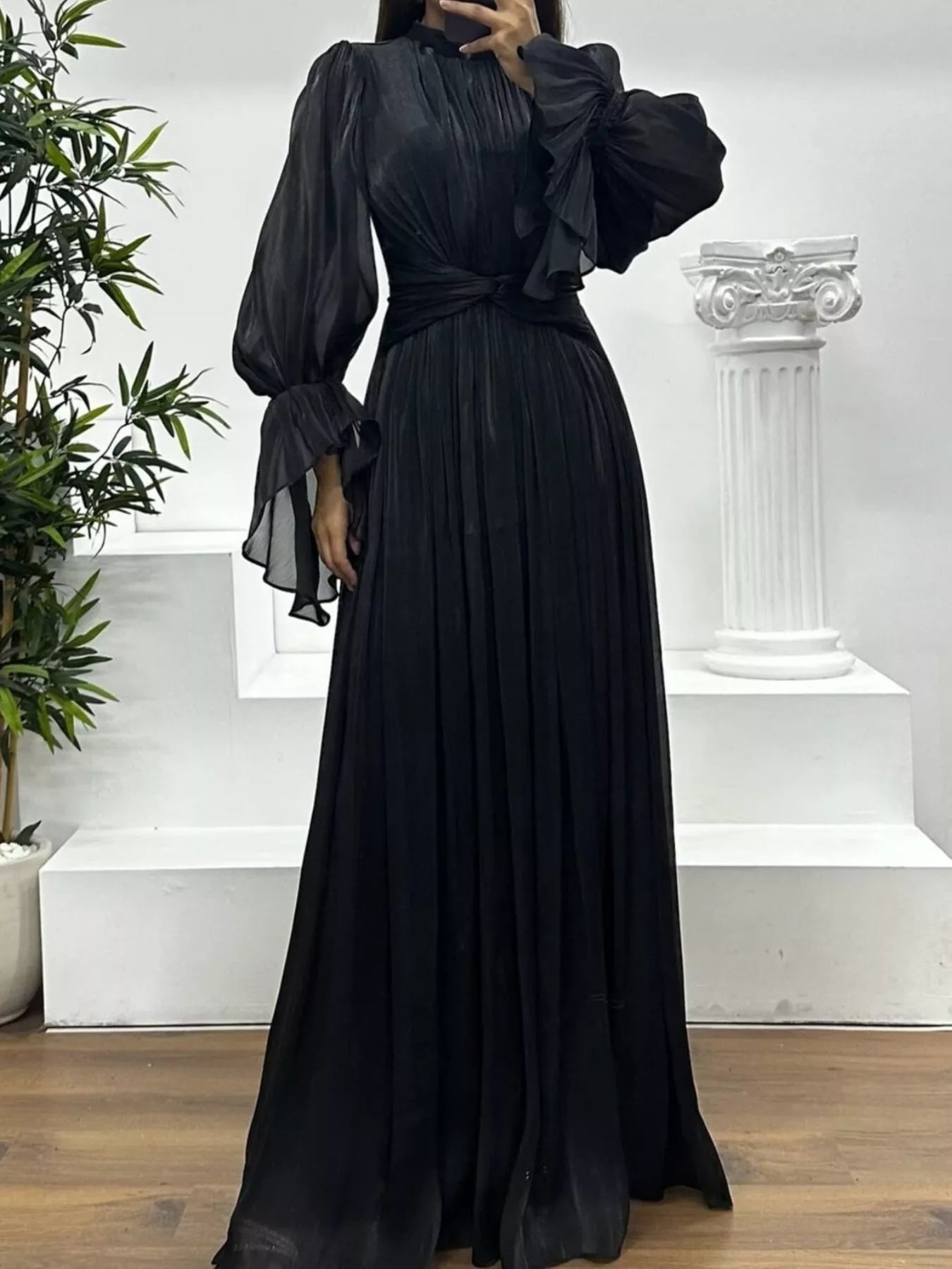 Pleated Mock Neck Long Sleeve Maxi Dress - product image 18