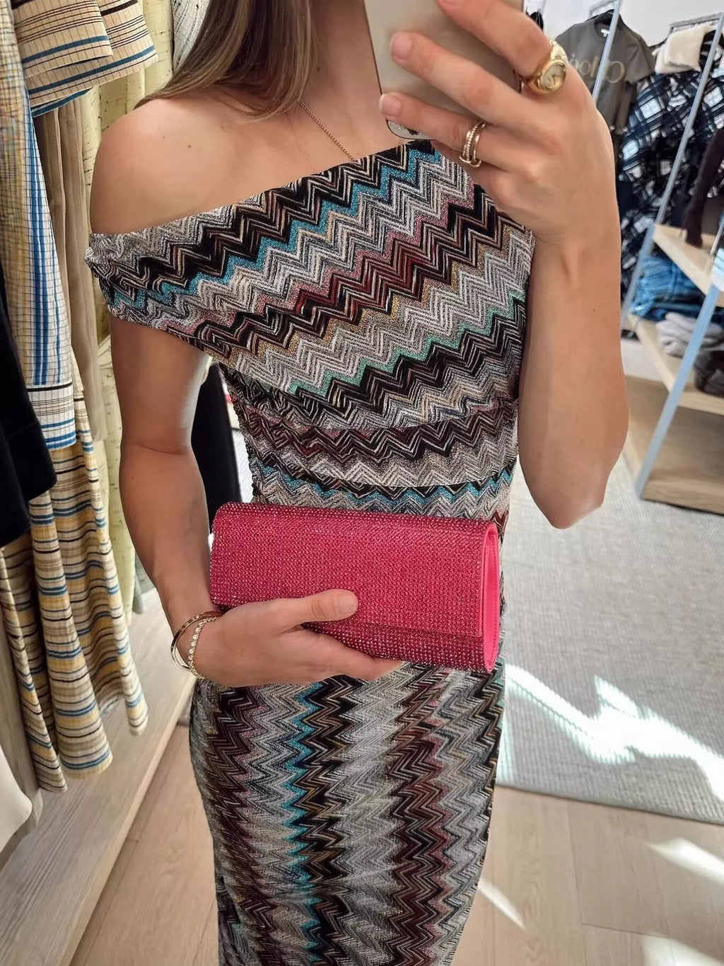 One-Shoulder Zigzag Knit Maxi Dress - product image 3
