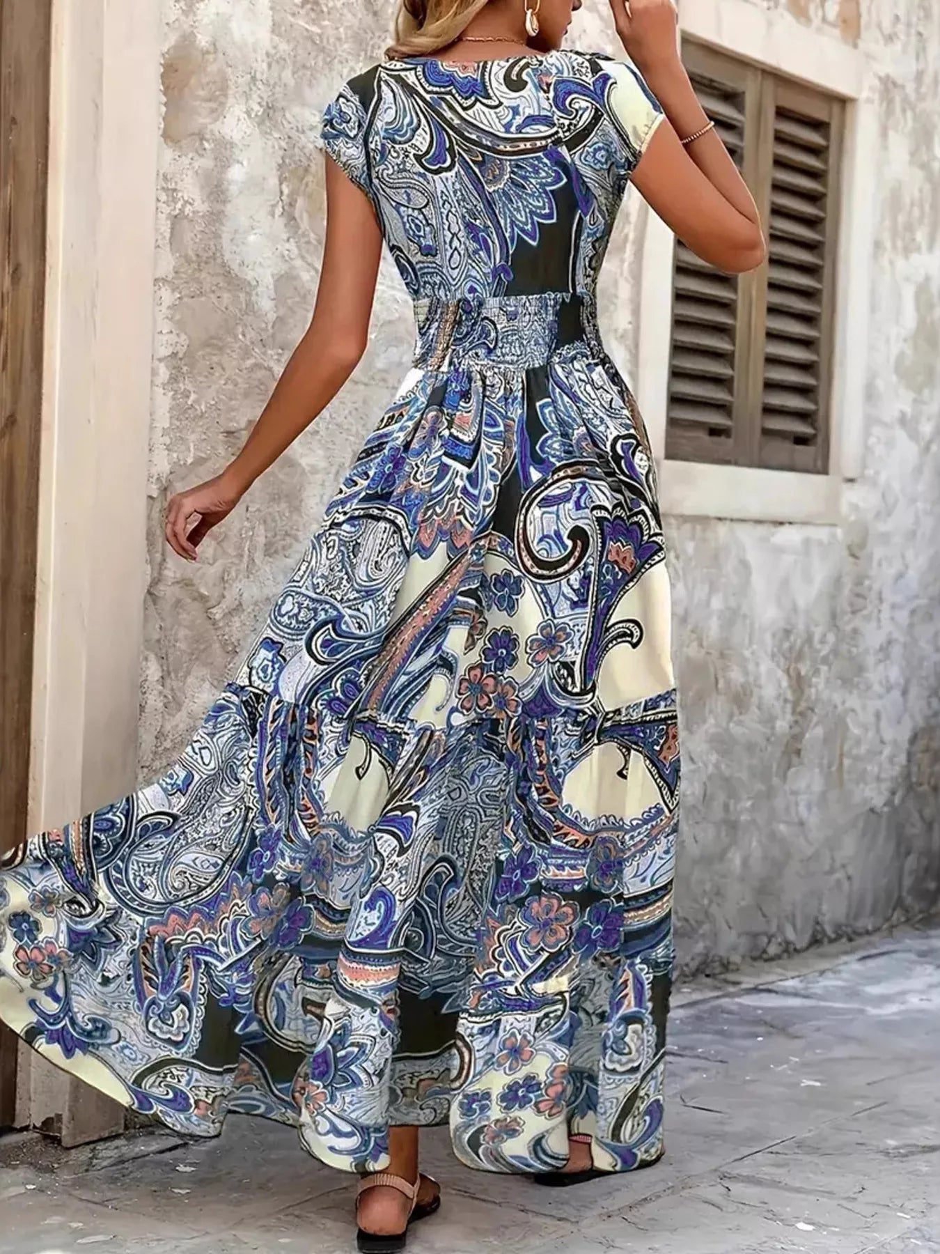 Plus Size Floral V-Neck Cap Sleeve Maxi Dress Secondary image